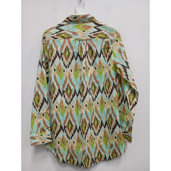 Tizzie Wearable Art Tunic Top Womens Medium Ikat Print Button Front Long Sleeve - Picture 10 of 14
